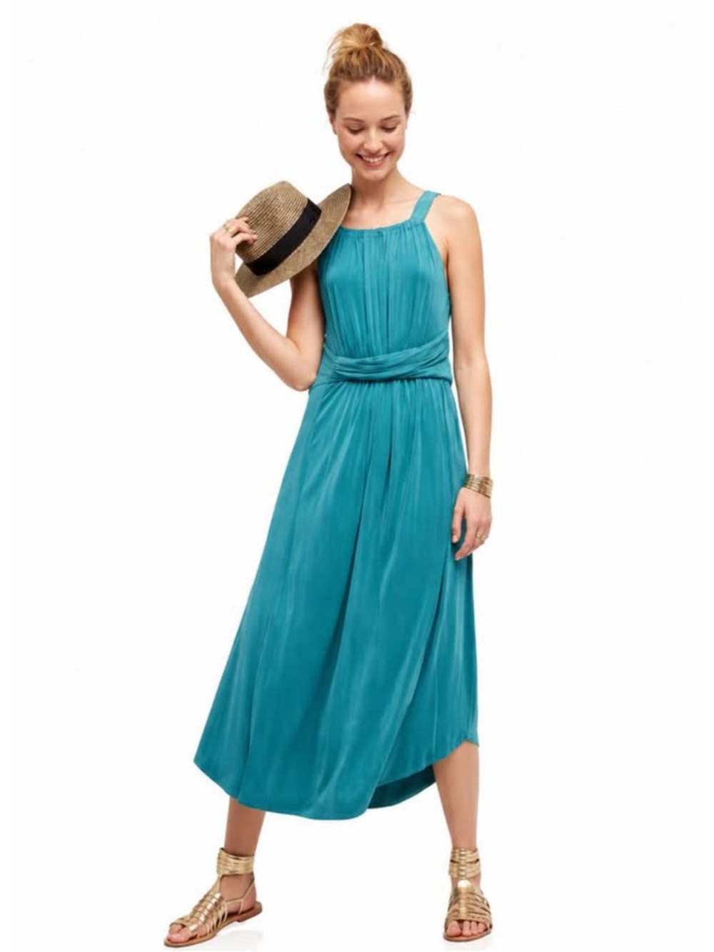 Anthropologie Maeve Teal Azores Halter Sleeveless Midi Dress